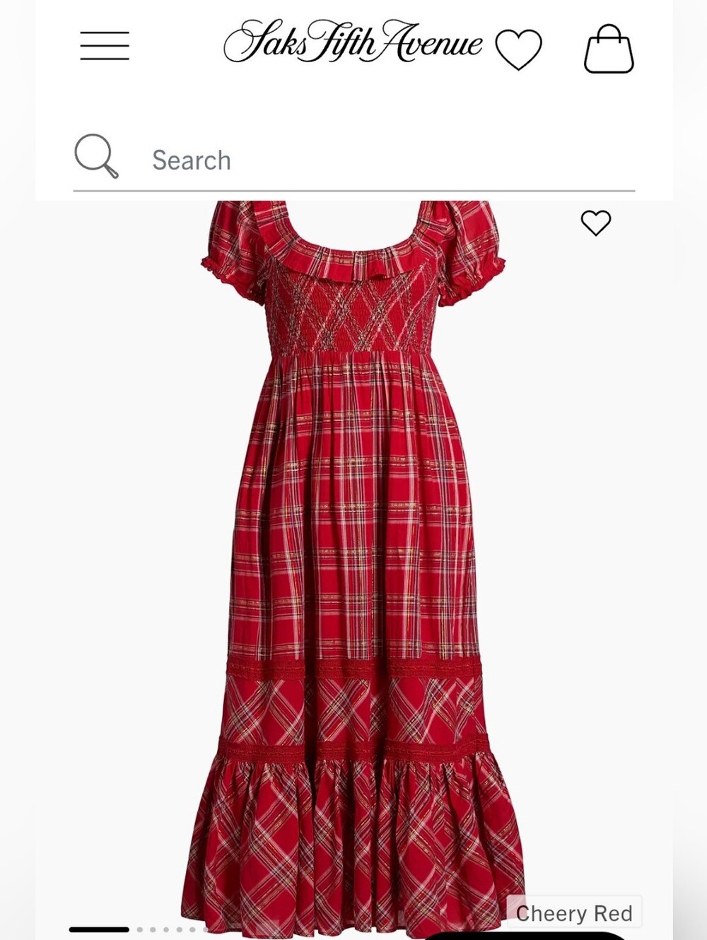LoveShackFancy LondonTartan Gerania Red Plaid Smocked Midi Dress Sz S NWT